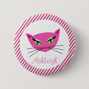 Macaron Rond 5 Cm Kitty rose chaud personnalisé avec traits