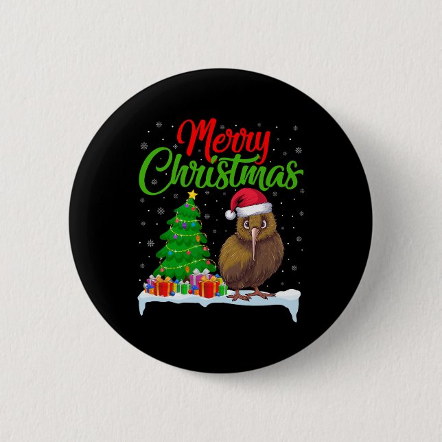 Macaron Rond 5 Cm Kiwi Oiseau Feux d'Arbre de Noël Fantastiques Noël (Devant)