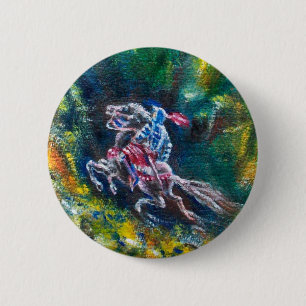 MACARON ROND 5 CM KNIGHT LANCELOT, CHEVAL EN FORÊT VERTE