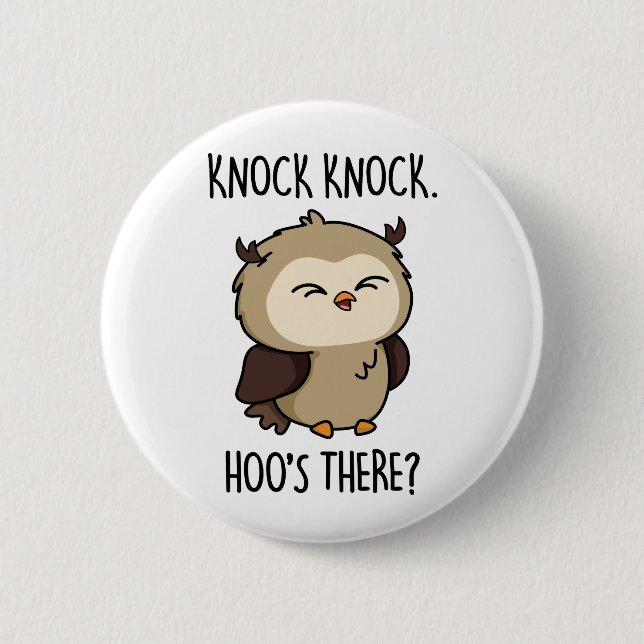 Macaron Rond 5 Cm Knock Hoos There Funny Owl Pun (Devant)