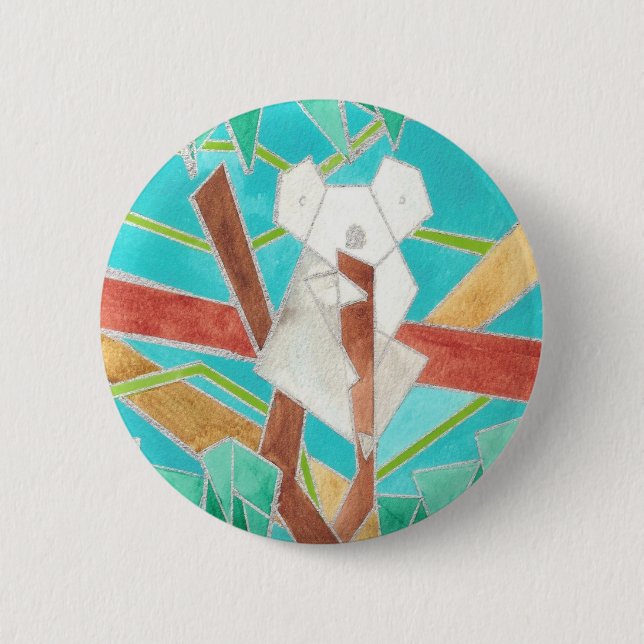 Macaron Rond 5 Cm Koala in Tree Original Abstract Art (Devant)