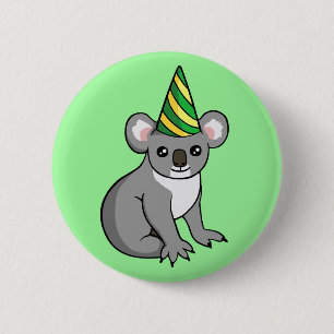Macaron Rond 5 Cm Koala mignon d'anniversaire dans l'insigne de
