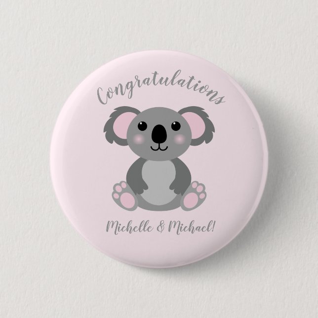 Macaron Rond 5 Cm Koala ours Baby shower fille rose (Devant)