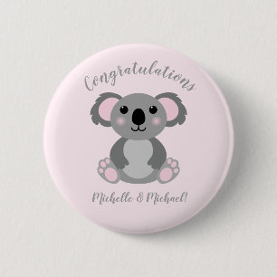 Macaron Rond 5 Cm Koala ours Baby shower fille rose