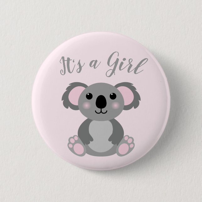 Macaron Rond 5 Cm Koala ours Baby shower fille rose (Devant)