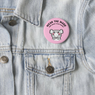 Macaron Rond 5 Cm Koala porte le masque et lave tes mains