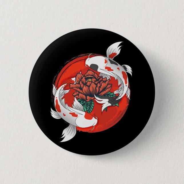 Macaron Rond 5 Cm Koi Fish Water Lily Art japonais (Devant)