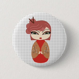 Macaron Rond 5 Cm Kokeshi Doll Red Standard, 2¼ Inch Round Button