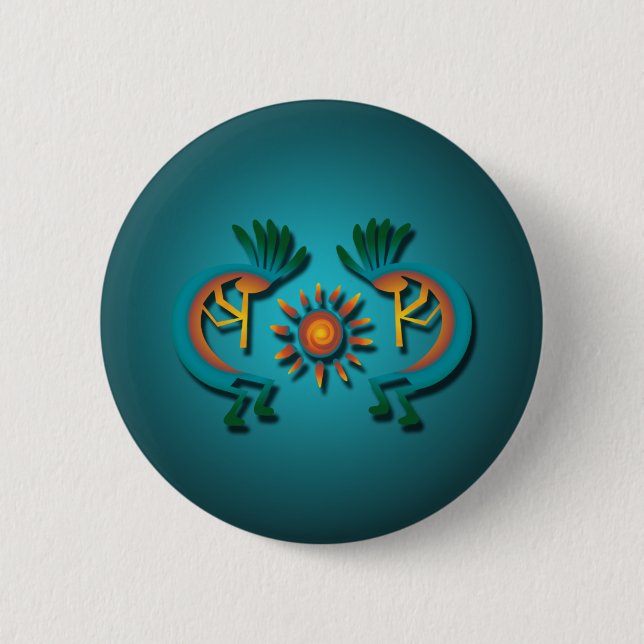 Macaron Rond 5 Cm Kokopelli avec bouton Sun (Devant)