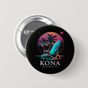 Macaron Rond 5 Cm Kona Hawaï Planche de Surf Hawaïenne Vintage