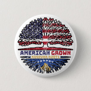 Macaron Rond 5 Cm Kosovo Kosovar American USA Tree Roots Flag