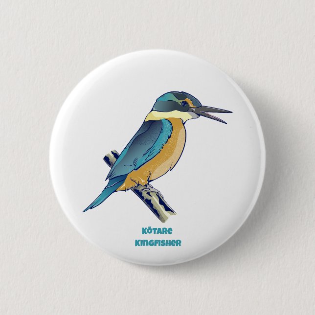 Macaron Rond 5 Cm Kotare Kingfisher NZ BIRD (Devant)