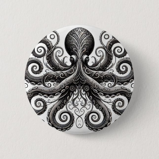 Macaron Rond 5 Cm Kraken Steampunk Octopus Ornate Black (Devant)