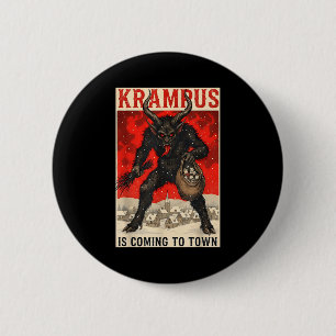 Macaron Rond 5 Cm Krampus arrive en ville Noël Horreur Fêtes