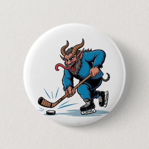 Macaron Rond 5 Cm Krampus effrayant jouant au hockey sur glace de No