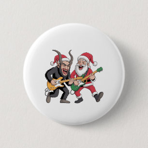 Macaron Rond 5 Cm Krampus et Santa Jouant de la Guitare Électrique X