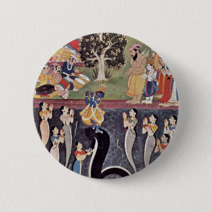 Macaron Rond 5 Cm Krishna danse au-dessus du Kaliya modéré Naag dans