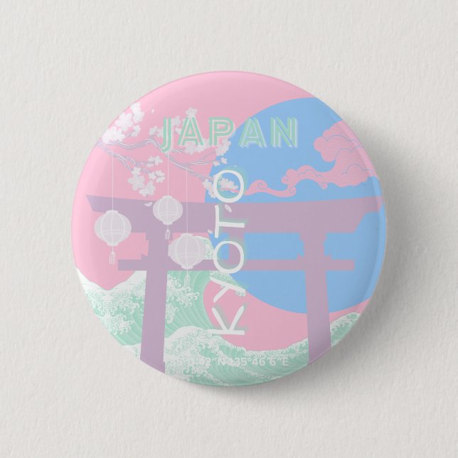 Macaron Rond 5 Cm Kyoto Japan Travel Art, Pink Preppy Art (Devant)