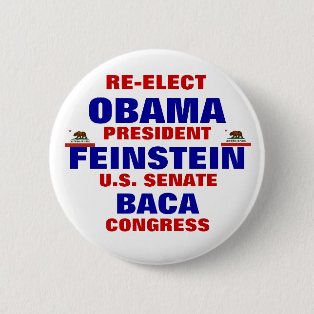 Macaron Rond 5 Cm La Californie pour Obama Feinstein Baca (Devant)