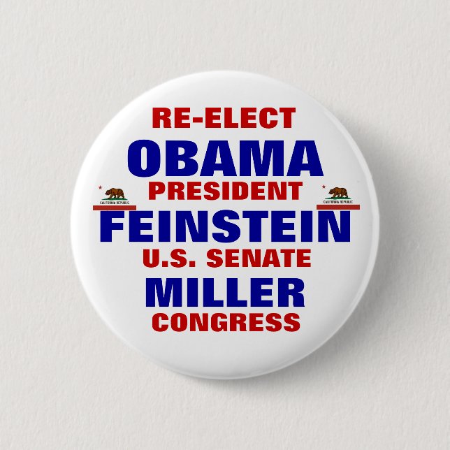 Macaron Rond 5 Cm La Californie pour Obama Feinstein Miller (Devant)