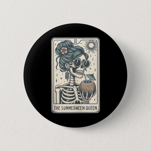 Macaron Rond 5 Cm La carte Summerween Queen Tarot, Halloween en cuis (Devant)
