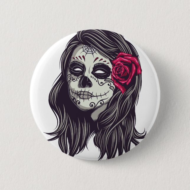 Macaron Rond 5 Cm La Catrina - Dia De Los Muertos (Devant)