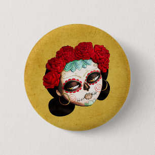 Macaron Rond 5 Cm La Catrina - Dia de Los Muertos Girl