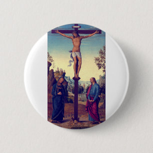 Macaron Rond 5 Cm La Crucifixion avec la Vierge de Pietro Perugino