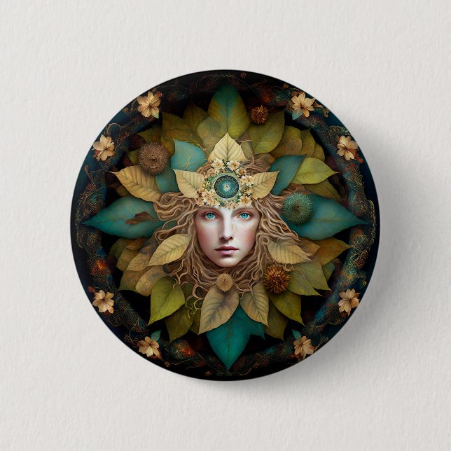 Macaron Rond 5 Cm La déesse de la nature Mandala (Devant)