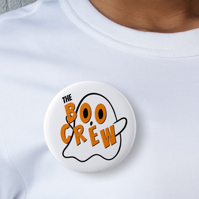 Macaron Rond 5 Cm La famille de fantômes Boo Crew Halloween Blanc (the boo crew ghost Halloween white button pin)