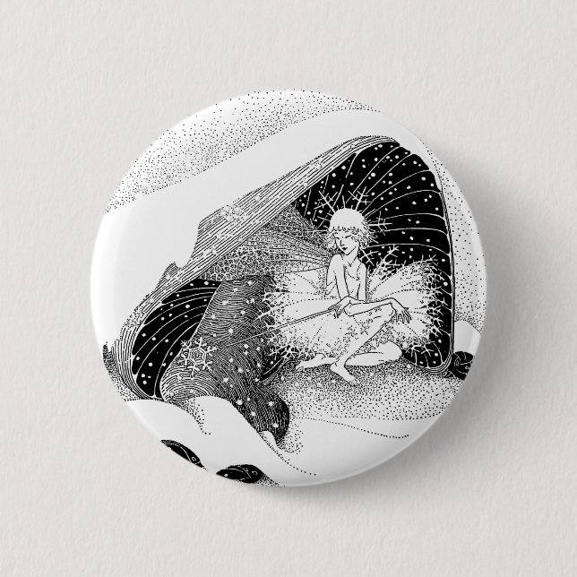 Macaron Rond 5 Cm La fée dans le bouton d'hiver (Devant)