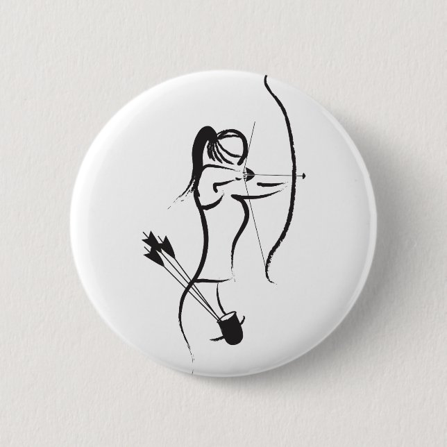 Macaron Rond 5 Cm La femelle Recurve Archer (Devant)