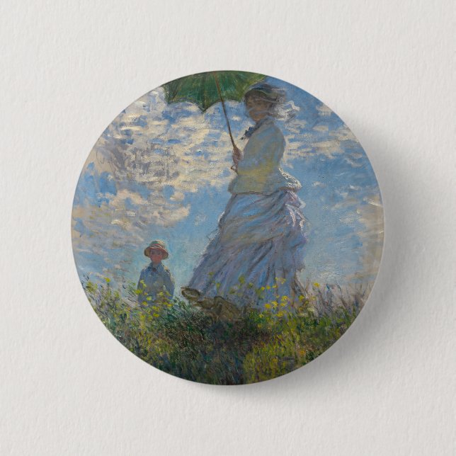 Macaron Rond 5 Cm La Femme de Monet avec parasol (Devant)