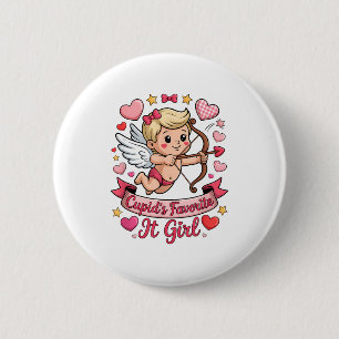 Macaron Rond 5 Cm La fille préférée de Cupidon Saint-Valentin Rose C