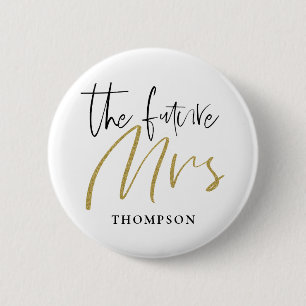 Macaron Rond 5 Cm La future Mme Nom de mariage Or Typographie Noir