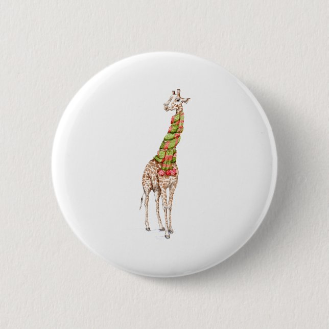 Macaron Rond 5 Cm La girafe dans une écharpe (Devant)