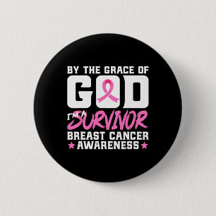 Macaron Rond 5 Cm La grâce Dieu Je suis un survivant Cancer du sein 