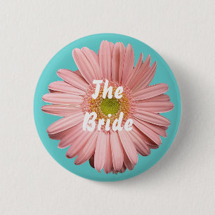 Macaron Rond 5 Cm La jeune mariée, bouton rose de gerbera