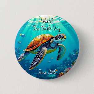 Macaron Rond 5 Cm La Journée Mondiale de la Tortue Mer est le 16 jui