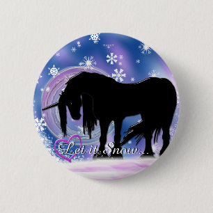 Macaron Rond 5 Cm La licorne noire mystique (Qu'Elle Neige)