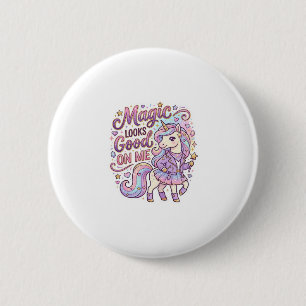 Macaron Rond 5 Cm La magie de la licorne me va bien Graphisme Blanc