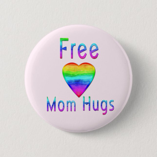 Macaron Rond 5 Cm La maman libre étreint l'arc-en-ciel LGBTQ (Devant)