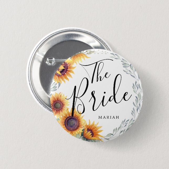 Macaron Rond 5 Cm La mariée | Floraux de tournesol Nom personnalisé  (Devant & derrière)
