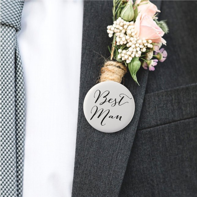 Macaron Rond 5 Cm La meilleure calligraphie d'homme épousant le ('Best Man' Classic Script Calligraphy Wedding Rehearsal Pin Button @ fatfatin_blue_knot)