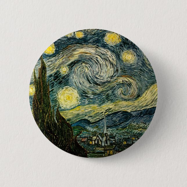 Macaron Rond 5 Cm La nuit étoilée de Vincent van Gogh (1889) (Devant)