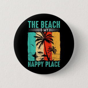 Macaron Rond 5 Cm La plage est un endroit heureux Lifestyle de surfe