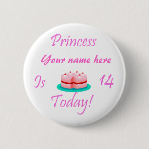 Macaron Rond 5 Cm La princesse (votre nom) a 14 ans aujourd'hui
