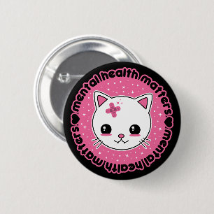 Macaron Rond 5 Cm La santé mentale compte Chat Kawaii