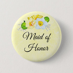 Macaron Rond 5 Cm La servante d'honneur Floral jaune