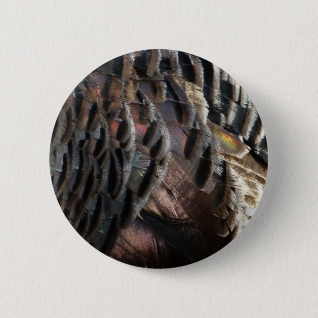 Macaron Rond 5 Cm La Turquie sauvage Plumes I Abstrait Nature Design (Devant)
